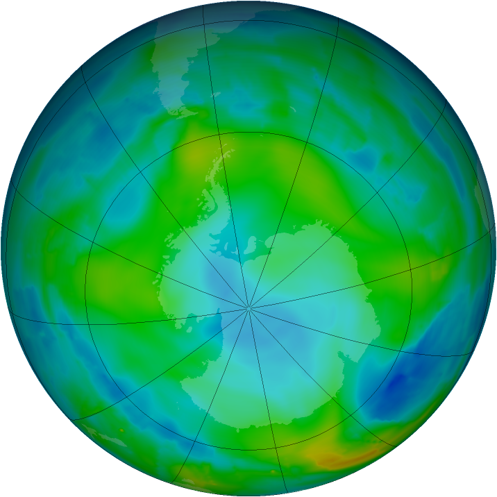 Antarctic ozone map for 29 May 2010